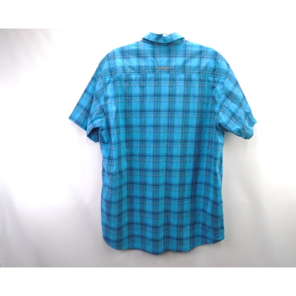Ariat Rebar Work Shirt Mens Large Turquoise Plaid DuraStretch Short Sleeve Blue - Picture 9 of 11